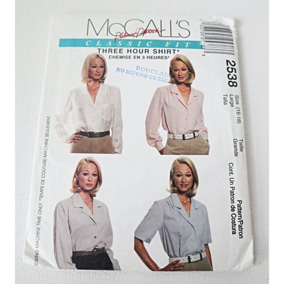 McCall's 2538 Vintage Sewing Pattern Misses Blouse 4 Variations Uncut Size 16 18 - Picture 1 of 4